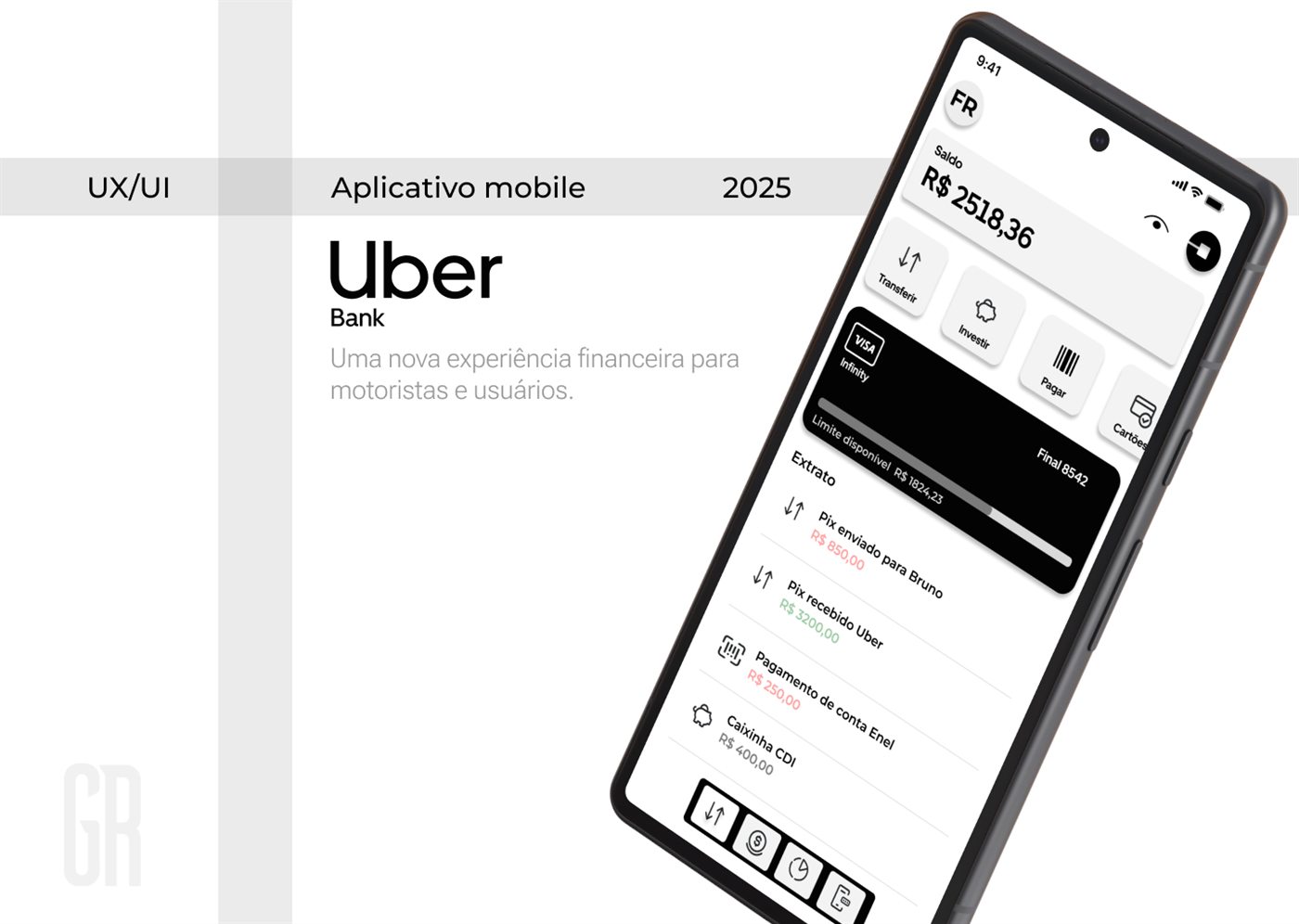 Telas do aplicativo conceitual Uber Bank